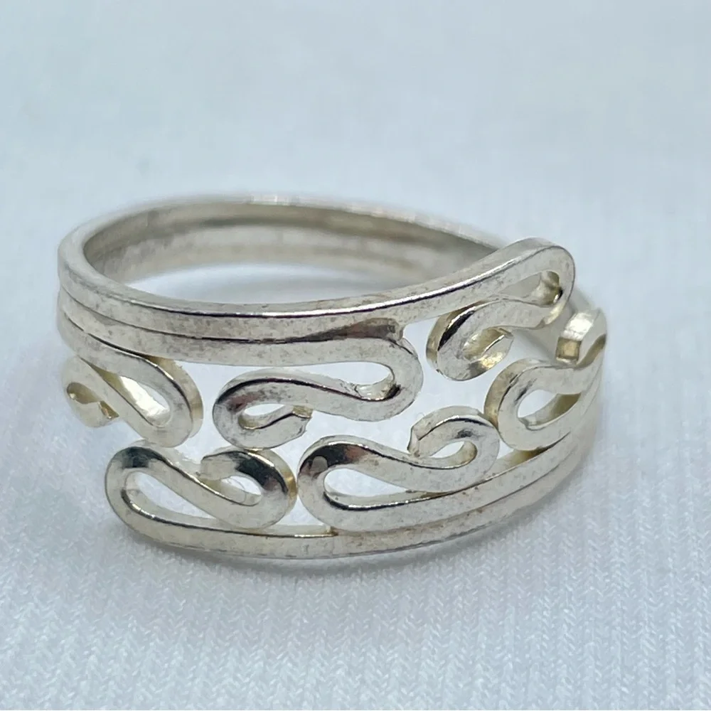 Vintage Taxco Mexico Silver Ring Scroll Openwork Band Boho Southwestern